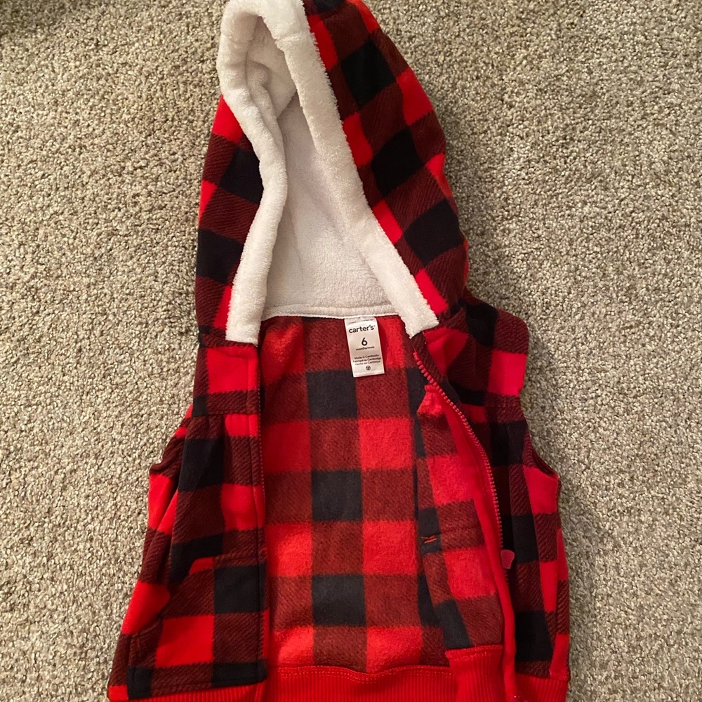 Red Buffalo sleeveless vest with fleece line hood from Carters
